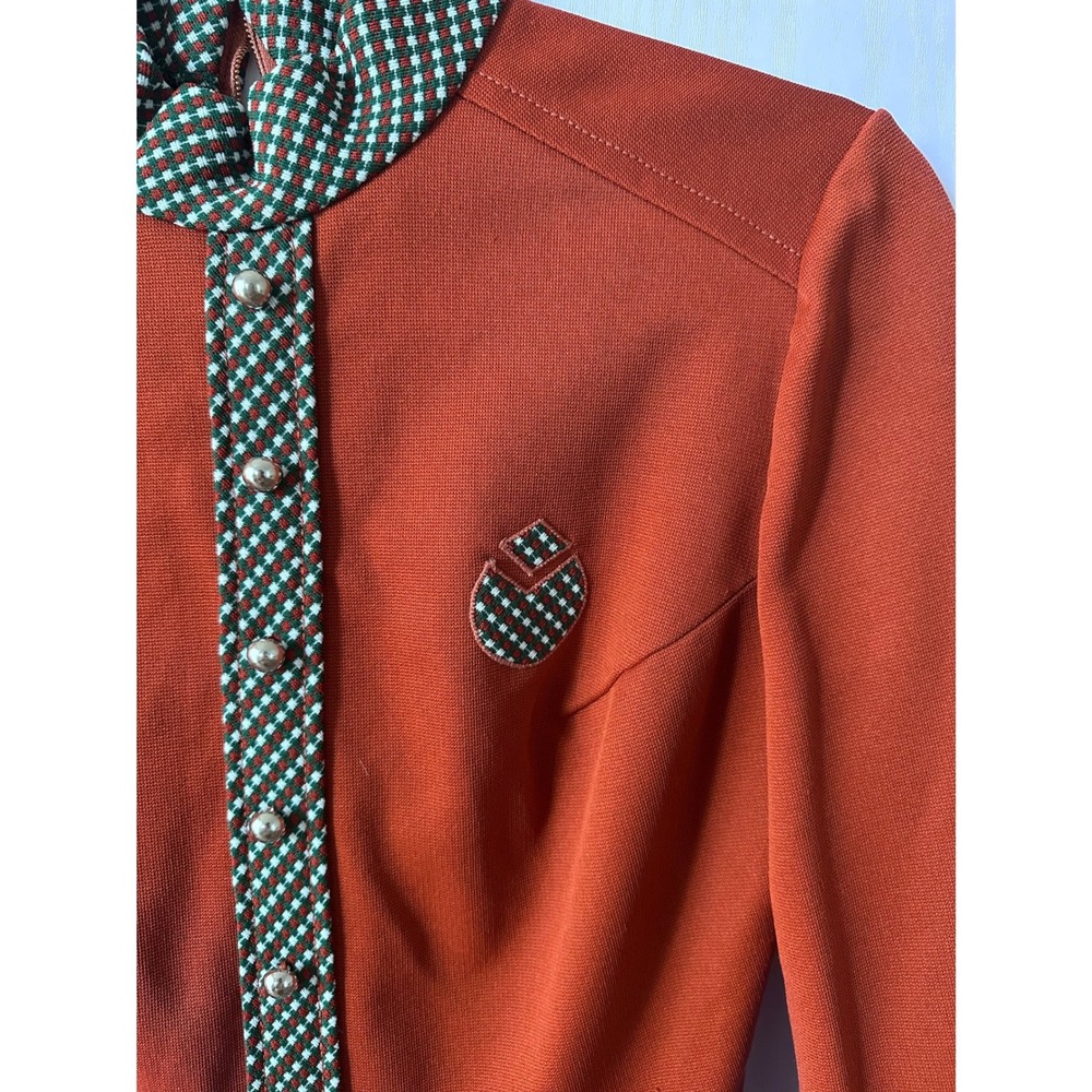 Vintage Gay Gibson 70s Mod Dress Houndstooth GoGo Retro Mock Neck XS Orange - Picture 4 of 10